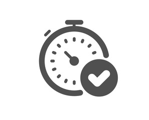 Fast verification icon. Approved timer sign. Confirmed time symbol. Classic flat style. Quality design element. Simple fast verification icon. Vector