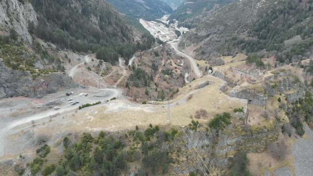 Aerial views of the fort of Coll de Ladrones, Canfranc, Huesca Spain. 4K video
