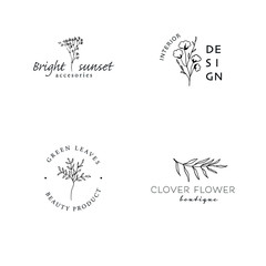 Hand Drawn Feminine Logo. Modern Logo Template for Florist, Photographer, Fashion Blogger, Boutique, Interior Design. Luxury Branding Identity Collection. Floral minimal logo