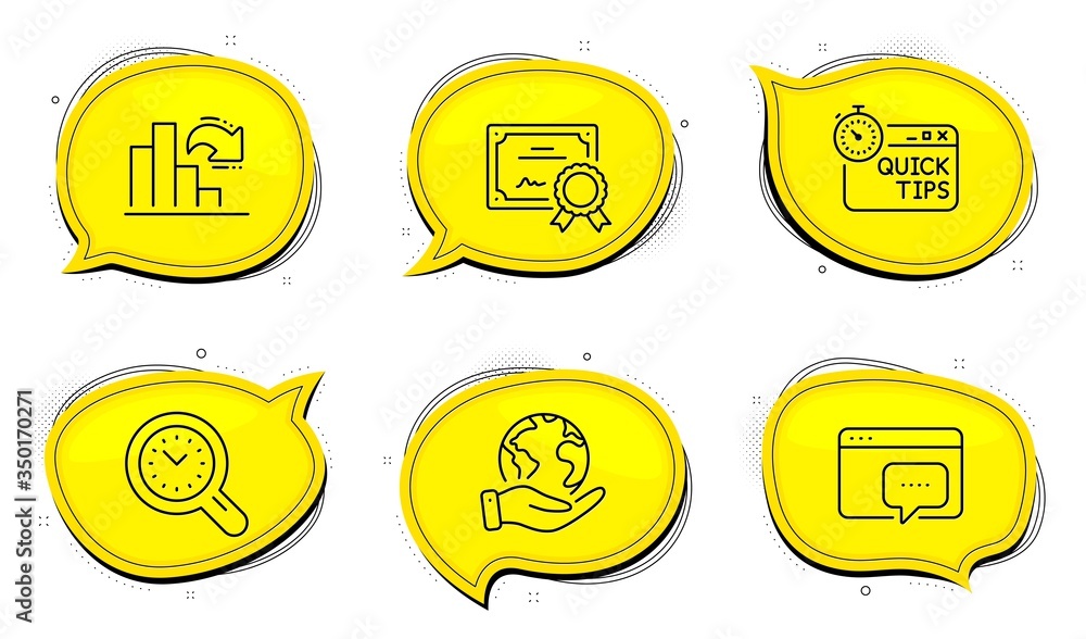 Poster time management sign. diploma certificate, save planet chat bubbles. seo message, decreasing graph a