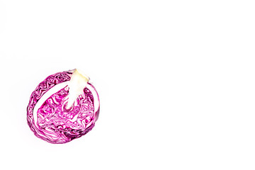 Red cabbage - head, cross section - on white background top view copy space