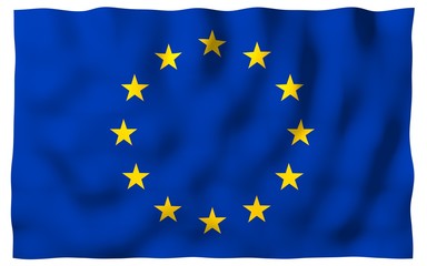 Slightly waving flag of the European Union isolated on white background, 3D rendering. Symbol of Europe. 3D illustration