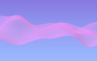 Pink wave on blue sky abstract background. Fluttering pink scarf. Waving on wind pink fabric. 3D illustration