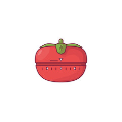 Red tomato kitchen timer. Tomato timer with green leaves. Red modern timer for time management and workflow. Outline vector image. Line style vector illustration.