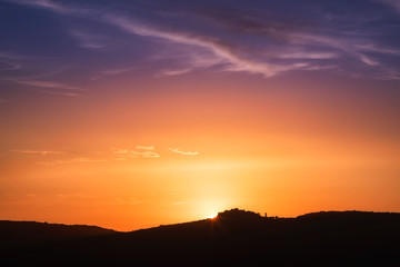 Sunset over village of Sant'Antonino in Corsica