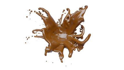 Chocolate Splash with droplets 3d rendering includes clipping path. 3d illustration.
