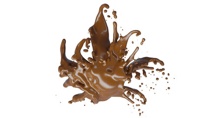 Chocolate Splash with droplets 3d rendering includes clipping path. 3d illustration.