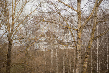 temple Church on the hill through the trees