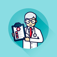 Vector Illustration Doctor With Check List Icon. Modern Line Art Avatar.