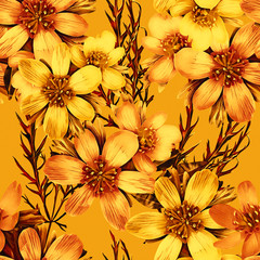 Colored flowers bouquet, seamless pattern.