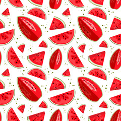 Seamless background with watermelon slices. Vector illustration. design for greeting card and invitation