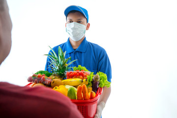 Delivery man giving food box to customer