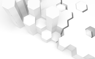 White abstract background with honeycomb. Hexagon bars isolated on white backdrop. 3D illustration