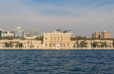 Naklejka premium Istanbul, Turkey - built in 1843, and main administrative center of the Ottoman Empire, the Dolmabahçe Palace is a major tourist attraction. Here in particular its facade