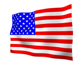 Waving flag of the United States of America. Stars and Stripes. State symbol of the USA. 3D illustration