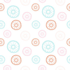 Seamless pattern of colorful donuts. Vector illustration on the theme of National Donut Day. June 5.