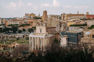 Naklejka premium Ruins of Temple of Antoninus and Faustina, Rome, Italy. Aerial view.