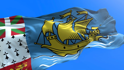 Saint Pierre and Miquelon flag - 3D realistic waving flag background