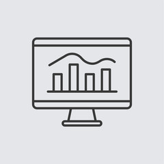 Bar graph on computer monitor icon. Vector Illustration