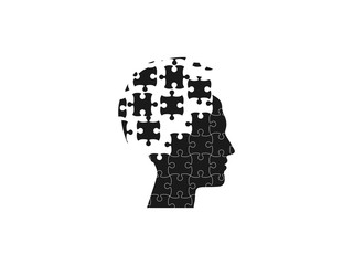 Human head, puzzle icon. Vector illustration, flat design.