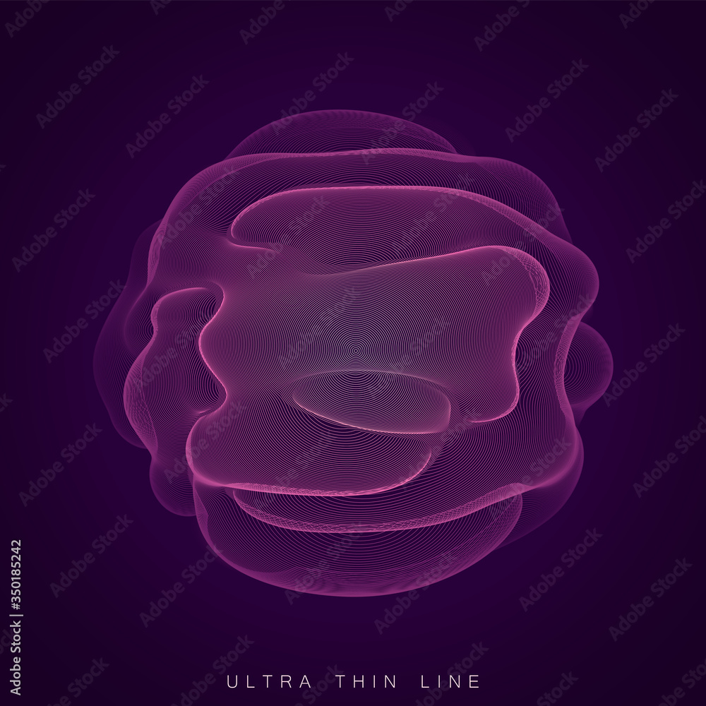 Aufkleber ultra thin line fluid geometry. dynamic vector distorted spheres. digital fractal 3d swirl. futurist