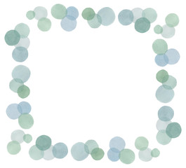 Frame watercolor circles, bubbles. Raster composition of natural brush strokes. Green elements on a white background.