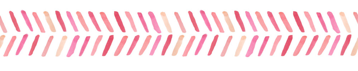 Seamless watercolor border, geometric red elements on a white background. 