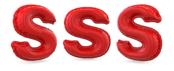 Capital letter S. Uppercase. Inflatable red balloon on background. 3D
