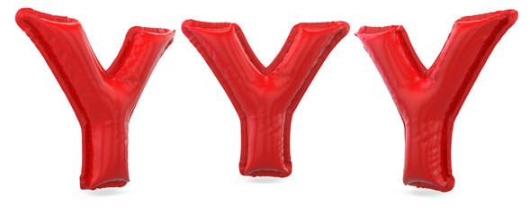Capital letter Y. Uppercase. Inflatable red balloon on background. 3D