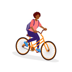 Fototapeta na wymiar Cheerful cute girl is riding a bicycle. Flat cartoon vector isolated illustration.