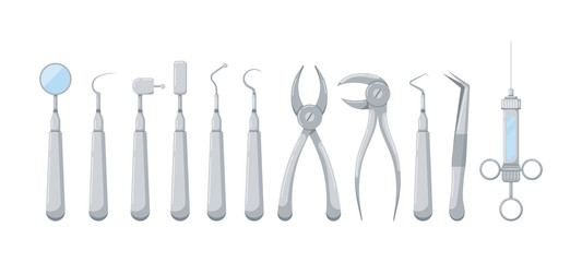 Dental tools icon set isolated on white background.