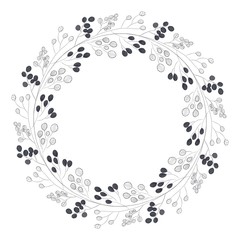 Cute wreath with gray leaves. Hand-painted and isolated on a white background for your creative design. 