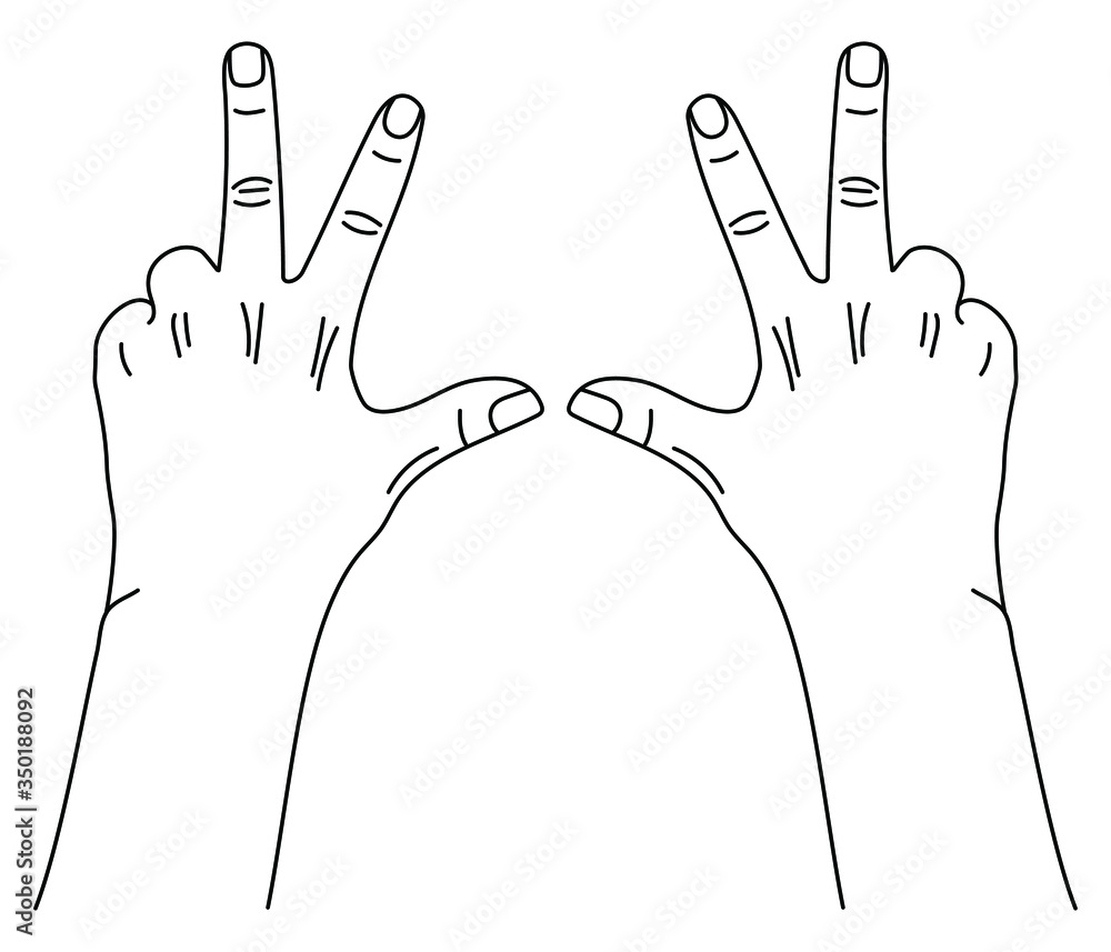 Wall mural left and right hands showing gesture of count three using thumb, index and middle fingers. vector il