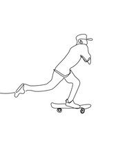 One continuous line drawing, Young teens are skateboarding