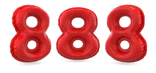 Number 8. Digital sign. Inflatable red balloon on background. 3D