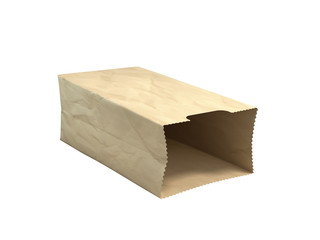 paper bag for products lies on the floor 3d render on white no shadow