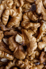 Peeled Raw Walnuts. Fresh organic Nuts. Raw nuts. Many delicious Walnuts as a food background.