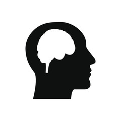 Human head and brain silhouette icon. Vector Illustration