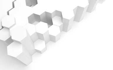 Obraz premium White abstract background with honeycomb. Hexagon bars isolated on white backdrop. 3D illustration