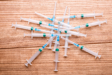 medical syringe close-up. syringes on the table