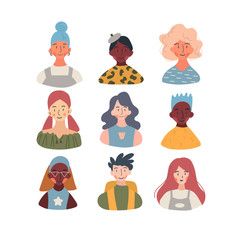 Workers of different occupation, race, sex and ages profile avatars collection. Icons of male and female faces icon vector illustration set. Online communication, Social networks concept