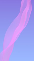 Pink wave on blue sky abstract background. Fluttering pink scarf. Waving on wind pink fabric. Vertical orientation. 3D illustration
