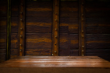 wooden brown background with countertop for product installation