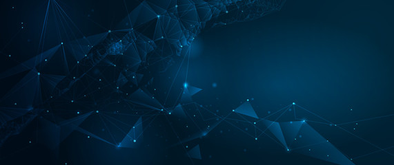 Vector illustration molecule,Connected lines with dots,technology on blue background. Abstract internet network connection design for web site.Digital data,communication,science and futuristic concept