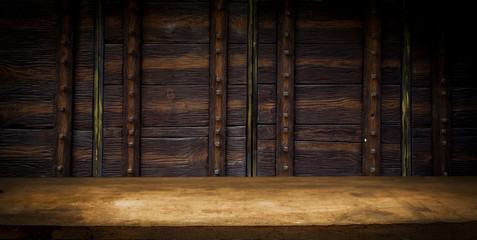 wooden brown background with countertop for product installation