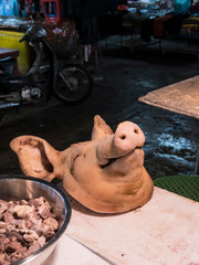 pig's head at a market