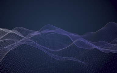 Abstract landscape on a blue background. Cyberspace grid. hi tech network. 3d technology illustration. 3D illustration
