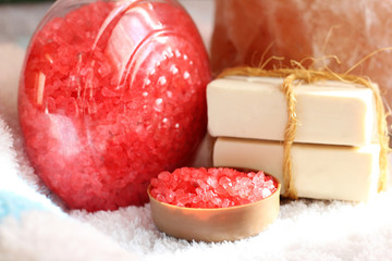 Red sea salt, white soap for beauty and health