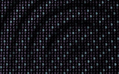 Bitcoin and currency on a dark background. Digital crypto symbol. Currency bubble, wave effect, market fluctuations. Business concept. 3D illustration