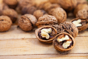 Walnuts and leaves